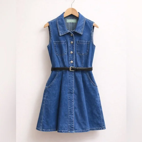 NWT Margaux Denim Dress with Belt by Wisteria - Picture 4 of 4
